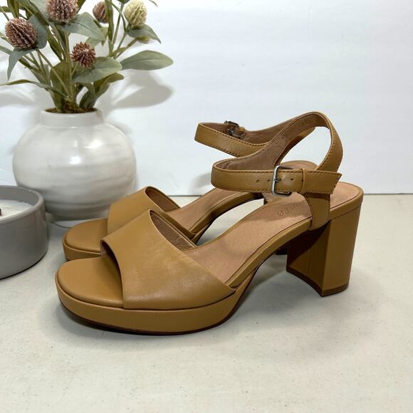 New Madewell Nadia Platform Sandal Leather Block Heel Amber Brown Women 9.5 NWOB - Picture 3 of 10